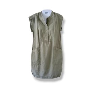 J. Crew | Casual Olive/Khaki Short Sleeve Midi Sheath Dress w/ Pockets (SIZE 2)